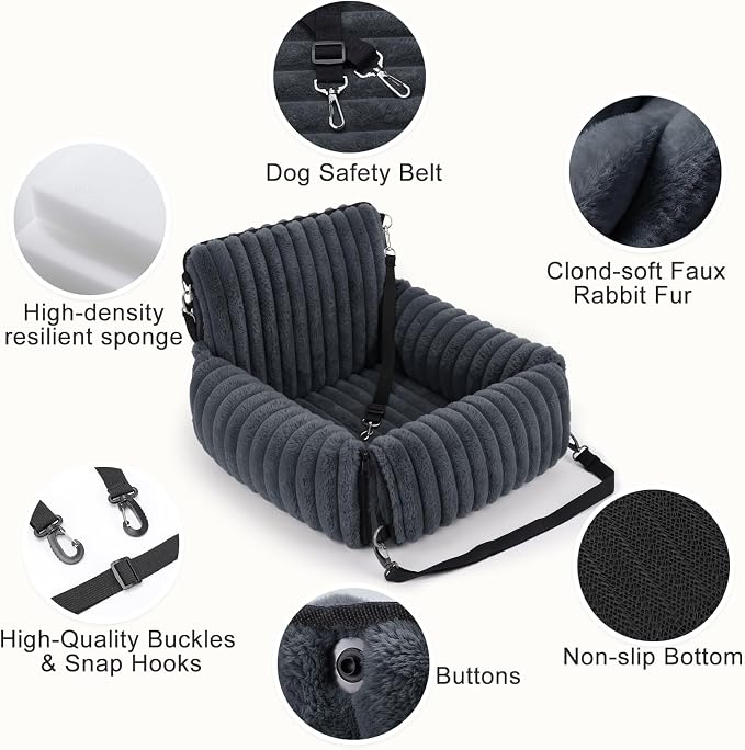 MIXJOY Dog Car Seat for Small/Medium Dogs up to 23 lbs, Multi-Functional Dog Carrier for Car with Detachable Washable Cover, Pet Travel Bed with Clip-On Safety Leash, Grey