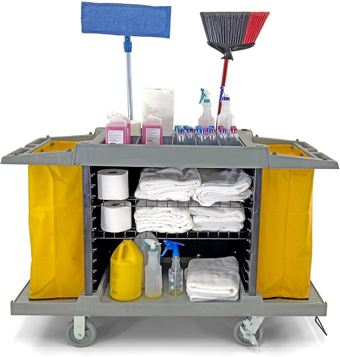 Hotel Cart Housekeeping Room Service Cart H 39" x L 60" X W 21" (Gray)