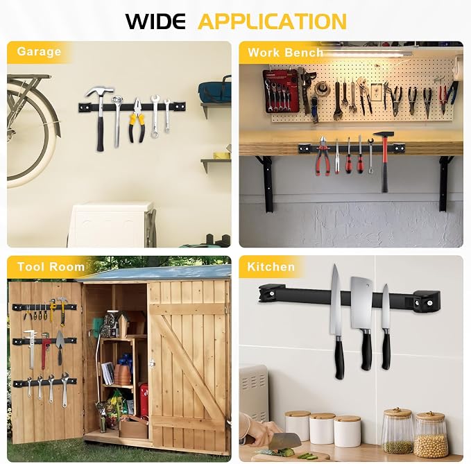 DGSL Heavy Duty Magnetic Tool Holder, 10 Pack 16" Wall Mount Organizer | Space-saving Magnetic Strip, Magnetic Knife Holder, Screwdrivers, Wrenches, Pliers, Garage and kitchen Organization
