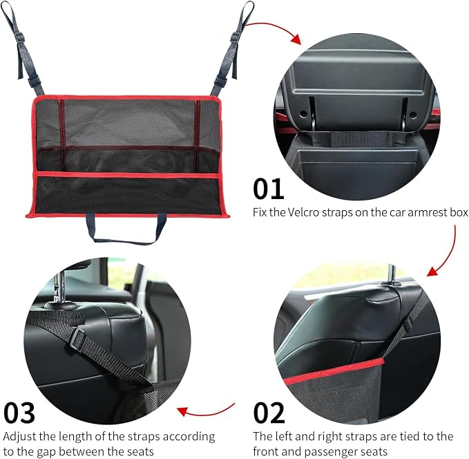 Car Net Pocket Handbag Holder Between Seats Universal Seat Back Storage Mesh Bag for Phone Purse and Smaller Items Barrier of Pet Kids, Red