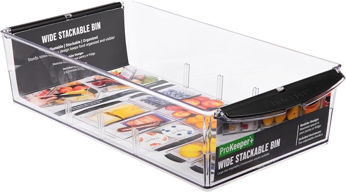 Progressive ProKeeper+ Pantry & Refrigerator Storage Containers – Modular Bins and Organizers (Wide Stackable Bin, 8.5"L x 16.5"W x 3.6"H)