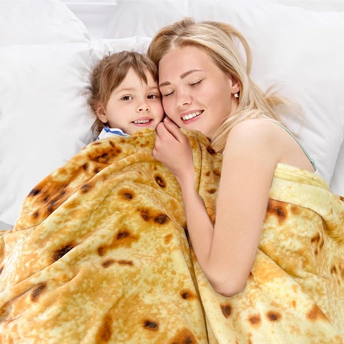 Bnuitland Burritos Tortilla Blanket, 300 GSM Double Sided Giant Funny Gift Throw, Realistic Novelty Super Soft Sofa Yellow Taco Food Blanket for Kids/Pets and Adults