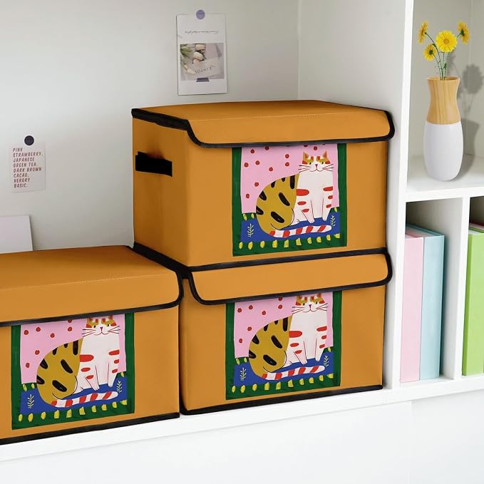 Stackable Storage Bins with Lids,Closet Organizers Fabric Box for Home and Office,Blanket Clothes Organizers,Under Bed Storage Containers 3 Pack