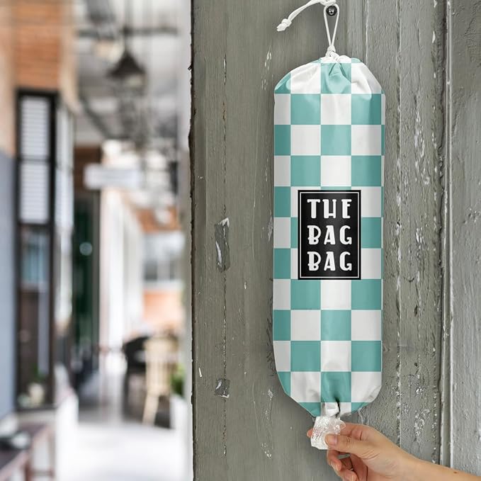 Plastic Bag Organizer, Blue And White Checkerboard Style Plastic Bag Storage,for Home Kitchen Travelling Camping Decor, use 1 Pack,Blue And White Checkerboard Pattern