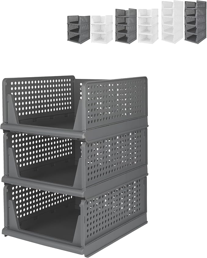 This Stackable Folding Storage - 3-Tier Clothes Rack with Drawer Shelf for Bedroom Kitchen Living Room Bathroom Office - Gray (H-18 cm)
