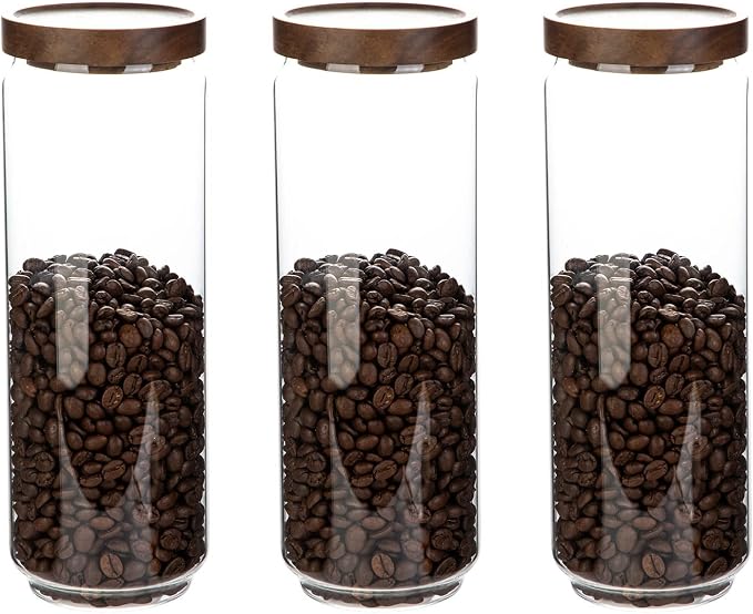 Glass Storage Jars 44 Oz 3 Pack | Food Containers for Kitchen Organized, Perfect for Coffee Beans/Noddles/Cookies/Pasta