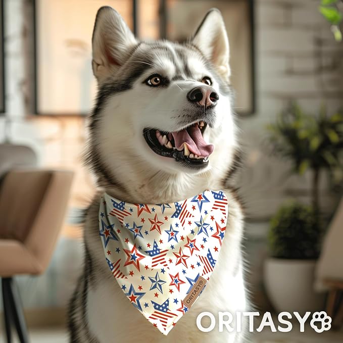 4th of July Dog Bandanas, 2-Pack Triangle Reversible Pet Scarves, Premium Fabric, US Flag Bandana for All Dogs (X-Large, Style 3)