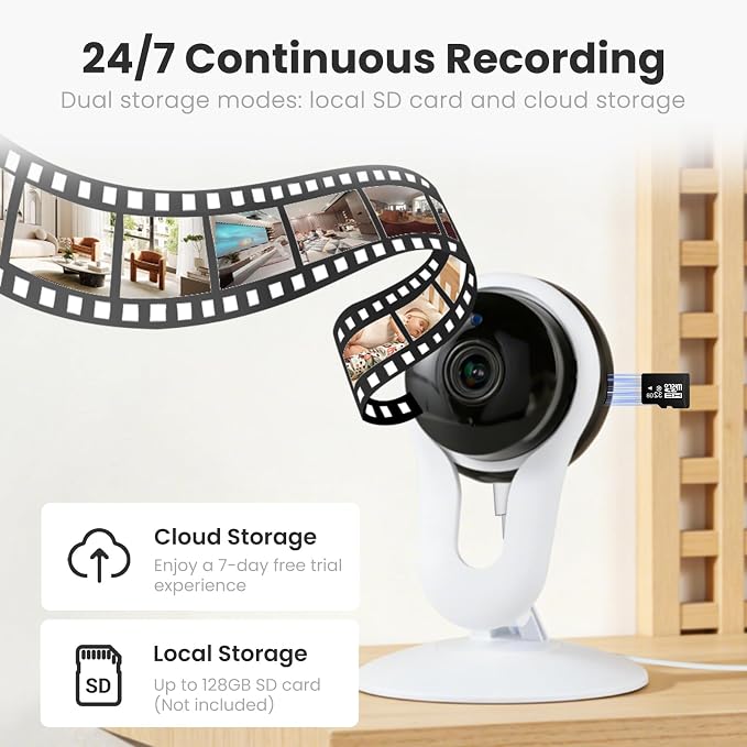 2 Pack Smart Indoor Home Camera, 2K WiFi Cameras for Pet & Family Monitoring, Motion & Sound Alerts, Night Vision, 2-Way Audio, Alexa Compatible