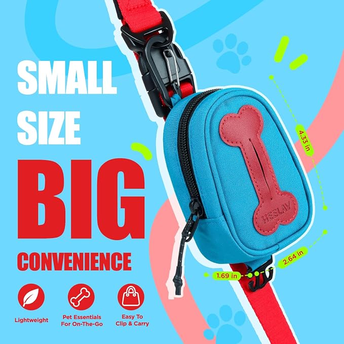 Dog Poop Bag Holder for Various Leashes,Hands Free Dogs Bag Holder with Hook loop/Carabiner Clip,Dogs Poop Bags Rolls Holder-Large Capacity,Dog Walking,Blue