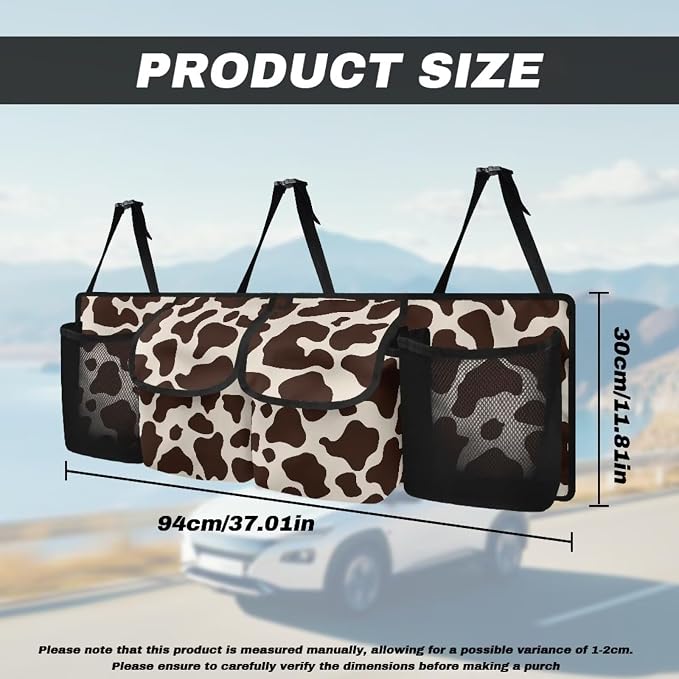 Cow Print Car Trunk Organizer SUV Accessories for Women Quick-Clean Back Seat Car Organizer, Machine Washable