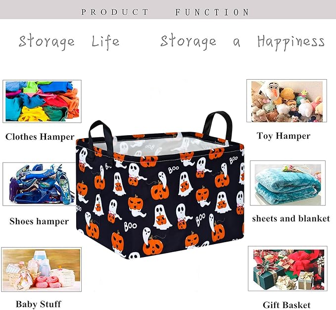 Pumpkin Pattern Storage Basket Gift Shelf Basket Storage Bin, Nursery Basket Organizer Box for With Handles for Room Deco