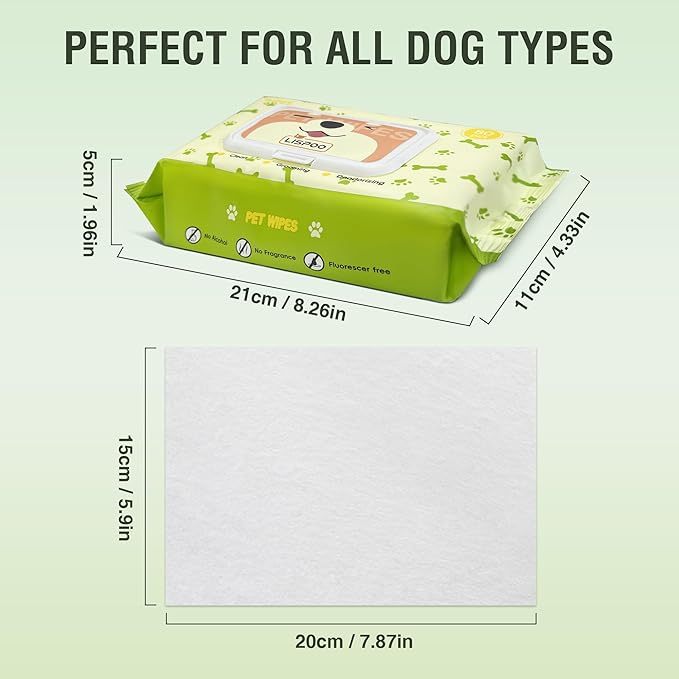 Pet Wipes -Cleaning and Grooming for All Pets, Alcohol-Free Portable Pack, Gentle for Face, Body, Paws and Butt-Thick Nonwoven Fabric-320 Count