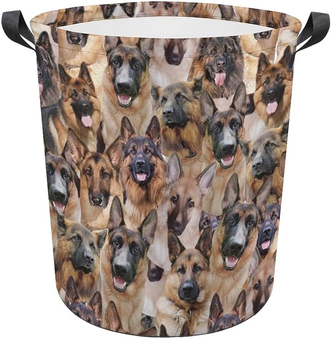 German Shepherd Lover Gifts, Laundry Hamper With Handles for Dog Mom, German Shepherd Laundry Basket, Waterproof Clothes Storage Bucket for Bedroom Bathroom