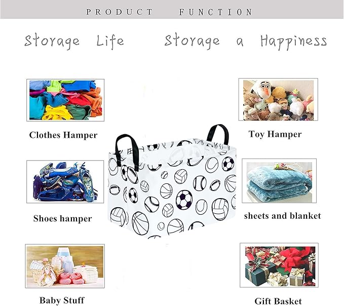 Kid Clothes Storage Basket Gift Shelf Basket Toy Storage Bin, Football Nursery Basket Organizer Box for With Handles for Room Deco Basketball