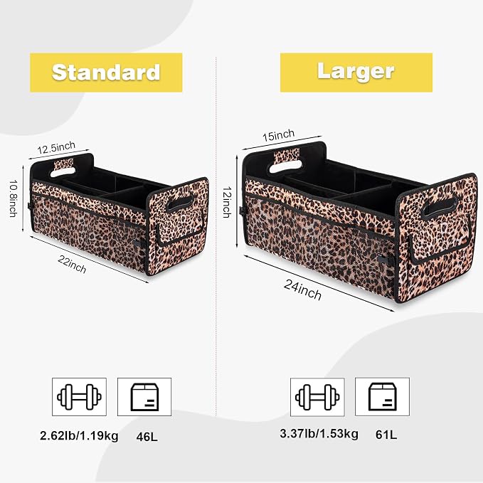 Car Trunk Organizer, Collapsible Car Organizers Storage Large Leopard Print | Sturdy, Strong Capacity, Clean Decor, Multi Compartment Container Box, Adjustable Car Accessories for SUV Sedan Truck