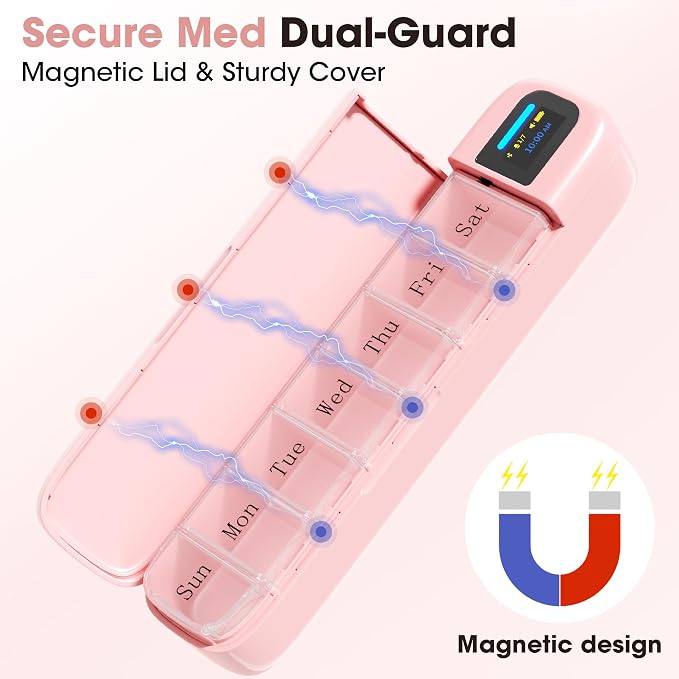 Daviky Automatic Pill Dispenser, Smart Pill Organizer with Alarm | Pill Box 7 Day with APP, Weekly Travel Pill Case, Portable Pill Reminder for Medicines, Supplements and Vitamins (Pink)