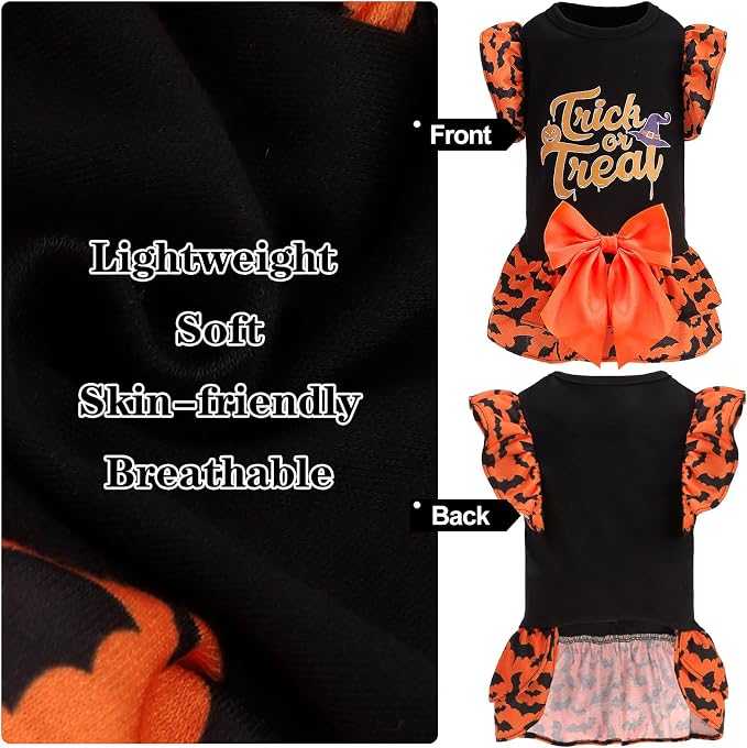 Dog Halloween Dress for Small Dogs,Puppy Costumes Pet Clothes Holiday Girl Dogs Shirt with Halloween Pattern,Party Dog Vest Dresses Cat Apparel Sweater Warm Skirt