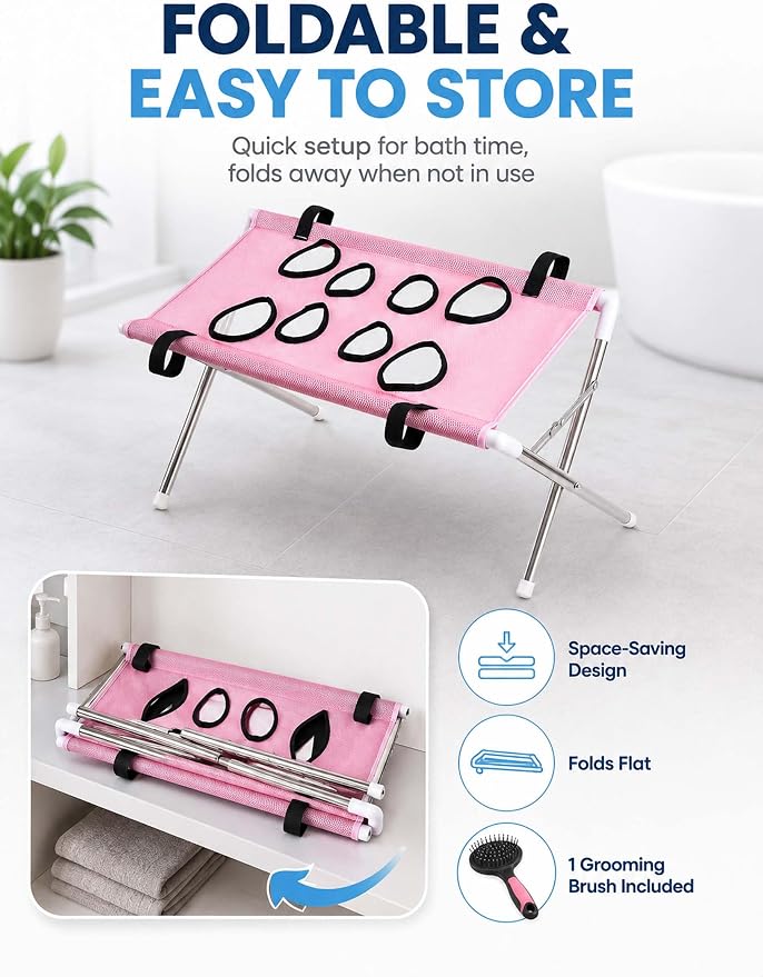 Foldable Pet Bathing Stand, Portable Dog Grooming Rack for Home Care (Black) | Quick Dry Mesh Grooming Table with Stable Anti-Slip Design for Small Medium Dogs & Cats, Nail Trimming and Bath Care