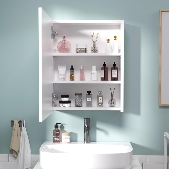 20x16 inch Bathroom Wall Cabinet, Saver Storage Cabinet, Medicine Cabinet with 1 Door and Adjustable Shelves, White（Assembly Required）