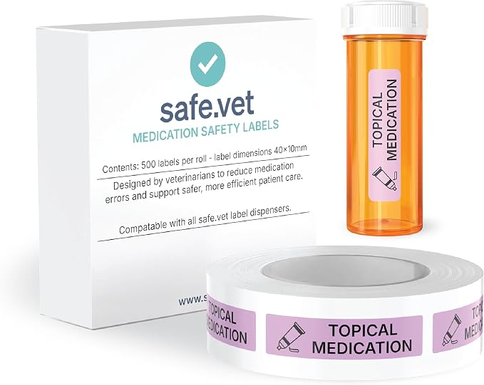 Dispensed Medication Veterinary Pharmacy Labels | Roll of 500 | Clinical-Grade Color-Coded Stickers for Medication Bottles (Topical Medication)