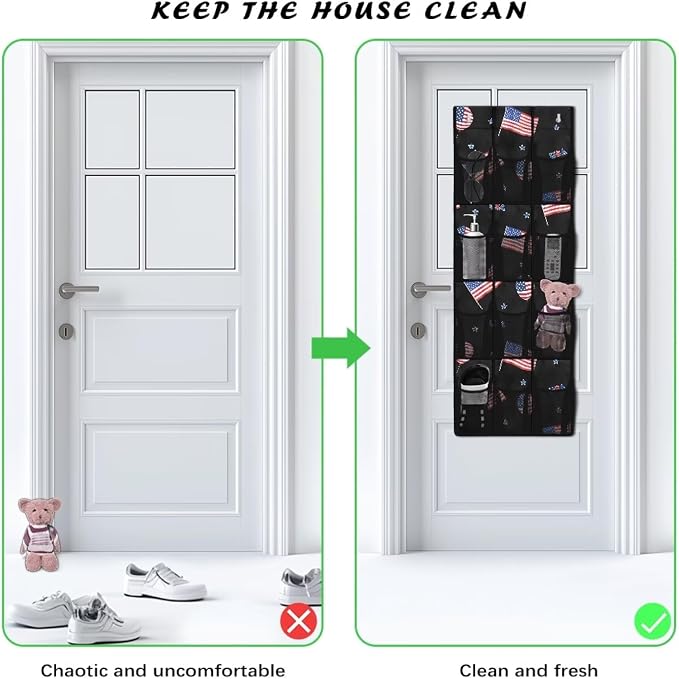 Shoe Organizer Door Hanger,American Flag Design Shoes Hanger Storage Organizer Bag for Bedroom,Hanging Shoe Storage Hanging Bag Waterproof Reusable