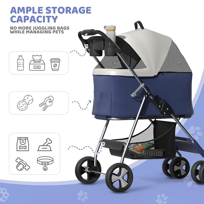 Magshion 3-in-1 Foldable Pet Stroller for Small to Medium Dogs and Cats | Dog Travel Jogger with Detachable Carrier, Cup Holder & Storage Basket, For Small/Medium Dogs & Cats Up to 33 lbs