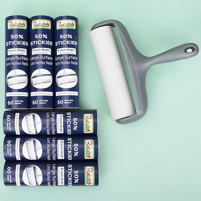 50% Stickier Large Surface Lint Roller Refill for Scotch-Brite Pet Hair Pickup Extra Sticky Large Lint Roller 8 inch Replacement Refills 6 Rolls, 60 Sheets per Refill, 360 Sheets Total