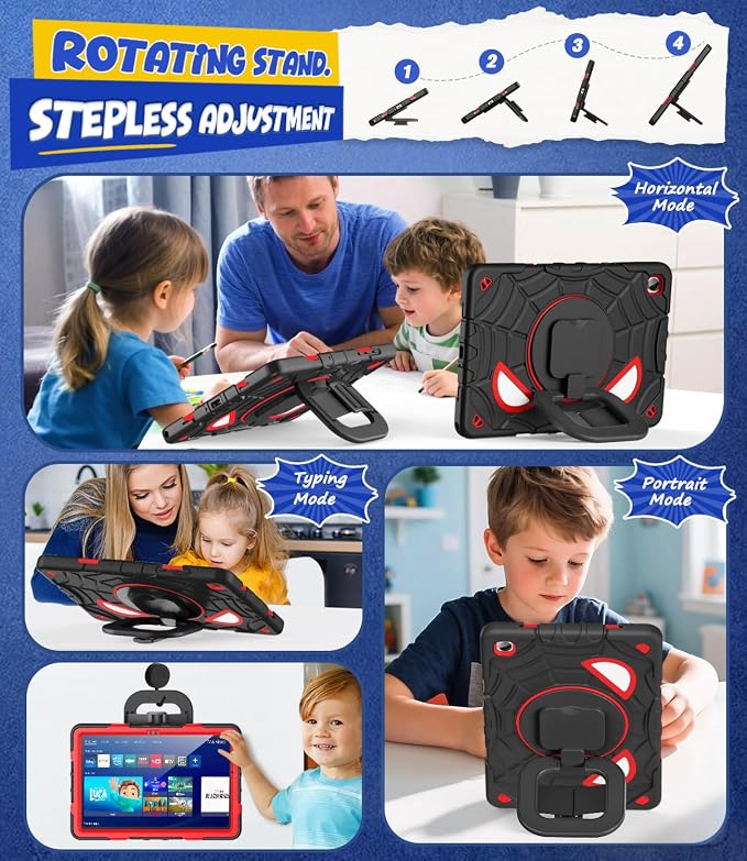 Grifobes Case for Samsung Galaxy Tab A11+ / A9+ Plus 11 inch 2026/2024, Full Protection with Screen Protector/Rotating Stand, Hand/Shoulder Strap for 11” Tablet Cover Black+Red