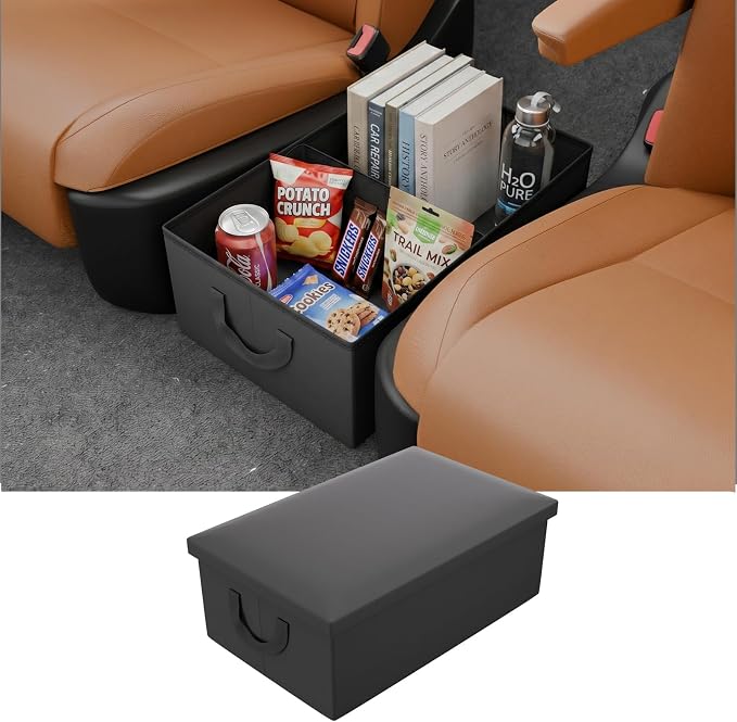 PU Leather Storage Box with Lid and Divider | Large Foldable Organizer with Non-Slip Bottom and Side Handles Waterproof Storage Basket Universal Car Trunk Storage Box