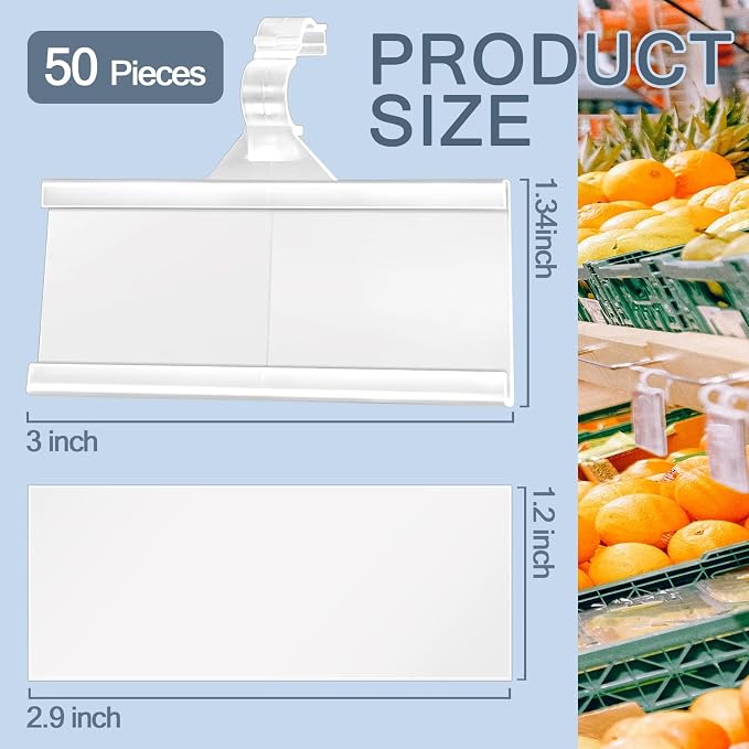 50 Pack Wire Shelf Label Holders, Reusable Price Card Display Clips (3" x 1.34") | Secure Snap Clip Design, Reusable Plastic Holder, Fits Wire Shelves For Price Tags, UPC Labels, Inventory and Product Display