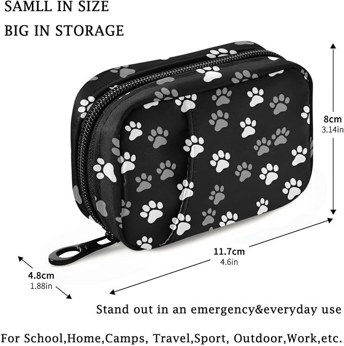 Fustylead Design Cute Paw Prints in White and Gray Pill Organizer and Storage Weekly with Zipper, Removable Pill Box Portable Medicine Organizer for Vitamin Fish Oil Supplement