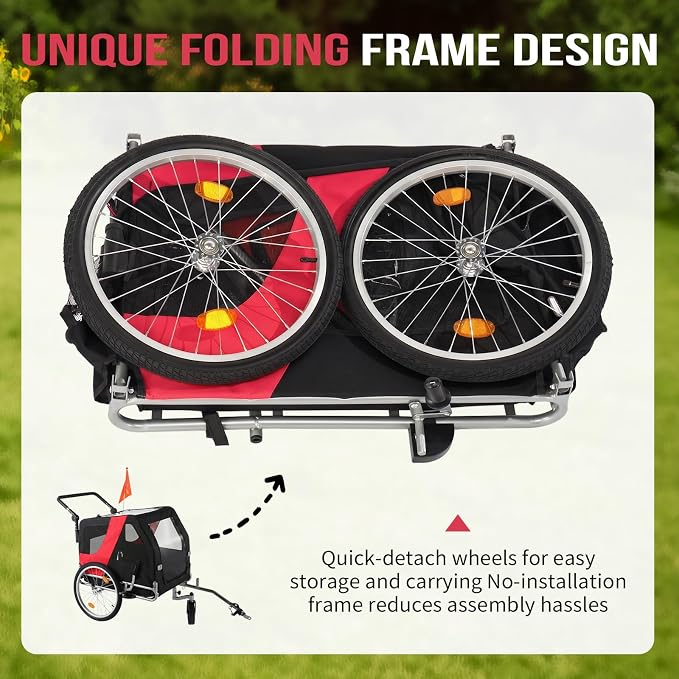 Ktaxon 2-in-1 Pet Bike Trailer, Heavy Duty 132lbs Load Capacity Foldable