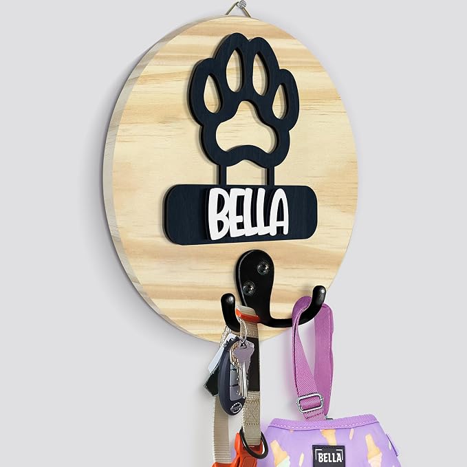 Dog Leash Holder Wall Mount, Personalized Pet Harness Hanger Paw Print Hook, Hook for Dog, Cat, Key Rack Wall Organizer, Cat Collar Organizer for Entryway, Memorial Gifts for Pet Lover