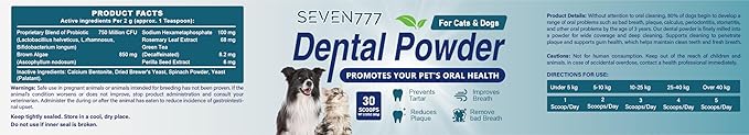 Seven777 Pet Dental Powder,Teeth Cleaning Powder for Dogs and Cats, Plaque & Bad Breath Off,Dental Care Supplies for Small, Medium, Large Dogs and Cats