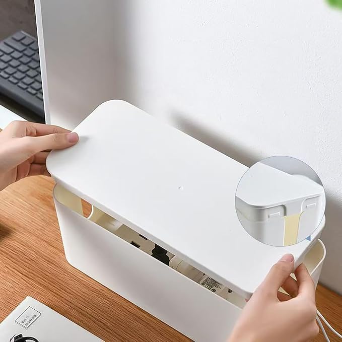 Cord Organizer Box Cable Management Hide Power Strips & Cords | Multi-Hole Shunt Design,Kid & Pet Friendly,Floor Outlet Hiders for Desk,Office,Living Room,Wire Storage,White