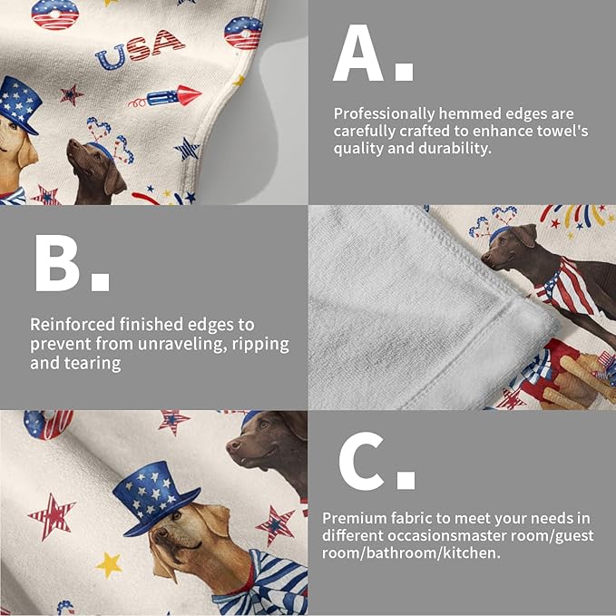 Giwawa 4th of July Dogs Towel Set of 2 Patriotic Puppy Hand Fingertip Towel Independence Day USA Stars Firework Quick Drying Dish Wash Cloth for Hotel Bathroom Gym Home Spa Holiday Decor