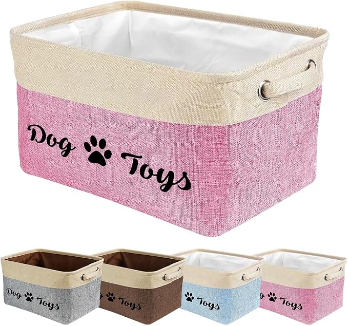 Custom Dog Toys Storage Basket Sturdy Foldable Collapsible Storage Bin Box with Handles for Organizing Pet Food, Toys, Clothes, 15" x 9.8" x 9"