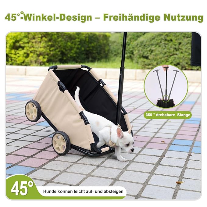 Mini Dog Strollers for Mini Pets, Foldable Multifunctional Shopping Carts with Extendable Pull Handle, Doggie Wagon Built-in Cushion and Safety Rope with Storage Bag (Khaki)