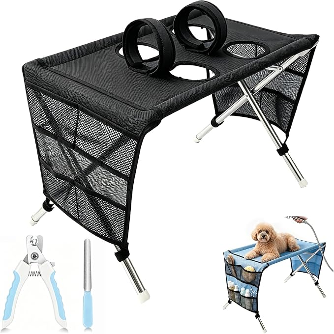 2-in-1 Foldable Pet Grooming Bed for Cat Small Dog with Nail Clippers (NEW-A)