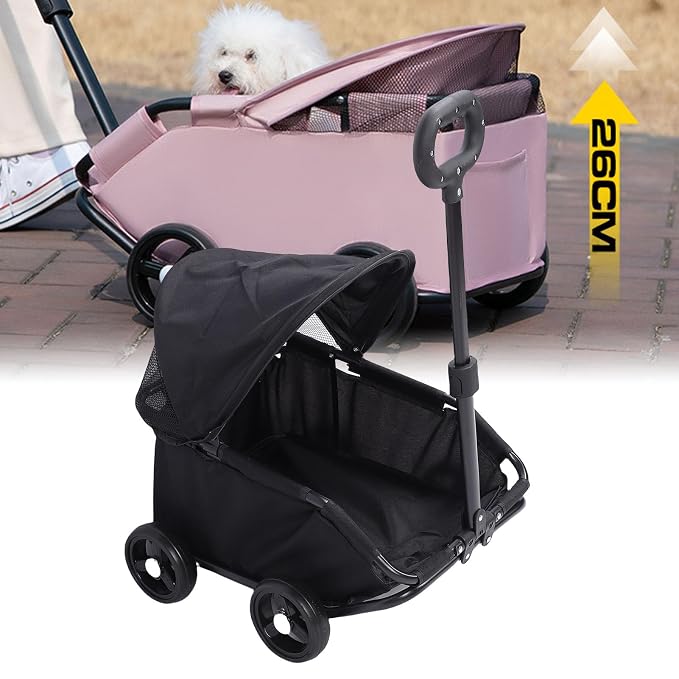 banapoy Foldable Pet Stroller with Canopy, 4 Wheels Pet Strolling Cart for Small Dogs Cats, Lightweight Easy Assembly, 1 Hand Fold, Outdoor Use (Black)