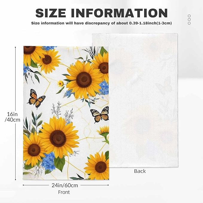 Sunflower Waffle Kitchen Dish Cloths Bloom Flowers Butterflies Ultra Soft Absorbent Quick Drying Dish Towels 16 X 24 Inches Set of 2
