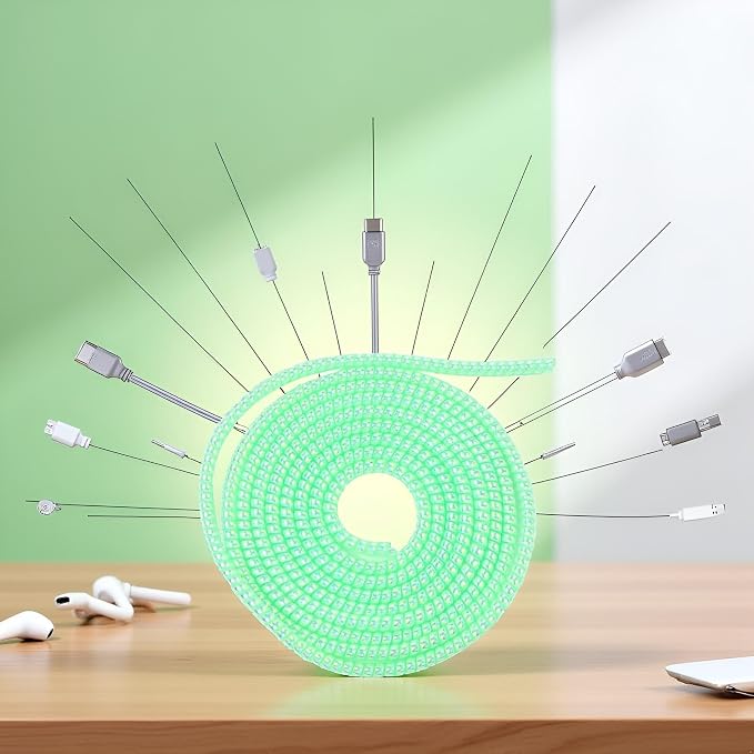 Spiral Cable Protector,Chargers Data Cable Protect Sleeve,Headphone Cable Saver for Phone Earphone USB Data Cableor for Prevent Pets from Biting The Cable Sleeves Cord Management (Laser Green)