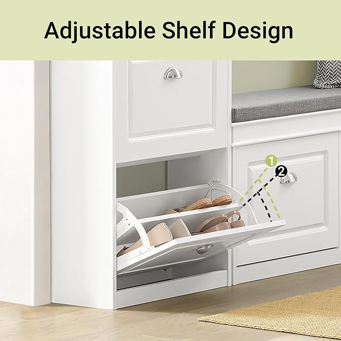 Haotian Small Shoe Cabinet | Two Flip Drawers Freestanding Shoe Rack, Shoe Storage Cupboard Organizer, FSR78-W