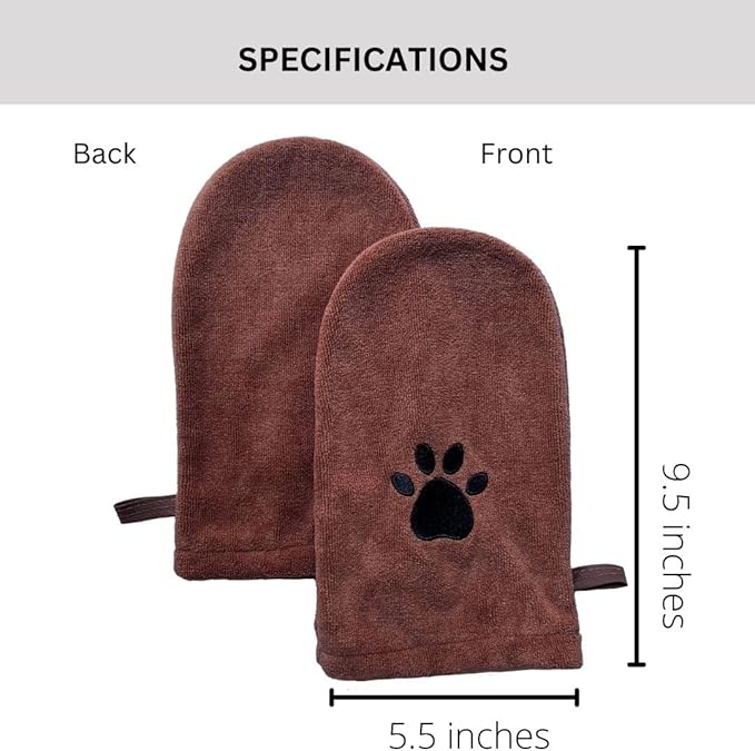 Penny & Niko Microfiber Pet Towel Mitts - Paw Cleaning and Drying Mitts/Gloves for Dogs and Cats (Brown, Standard - 4 Pack)