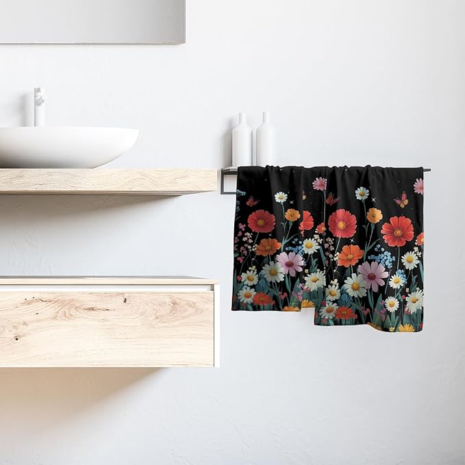 Giwawa Wild Flowers Hand Towel Set of 2 Colorful Boho Floral Moon Phases Towel Spring Summer Botanical Plant Face Towel Quick Drying Dish Wash Cloth for Hotel Bathroom Gym Home Spa Decor