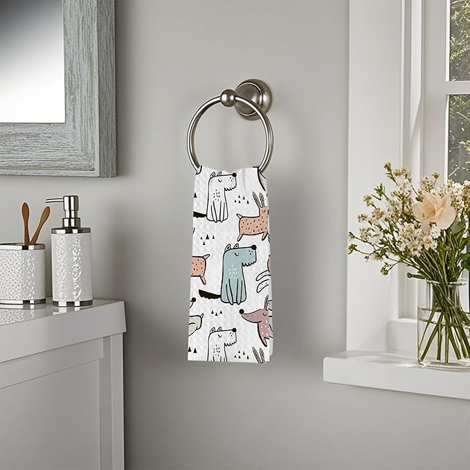 Cute Dogs Dog Hand Towels,Set of 2 Absorbent Bath Towel Kitchen Dish Towel Home Gym Hotel Bathroom Decor,16x24 Inches