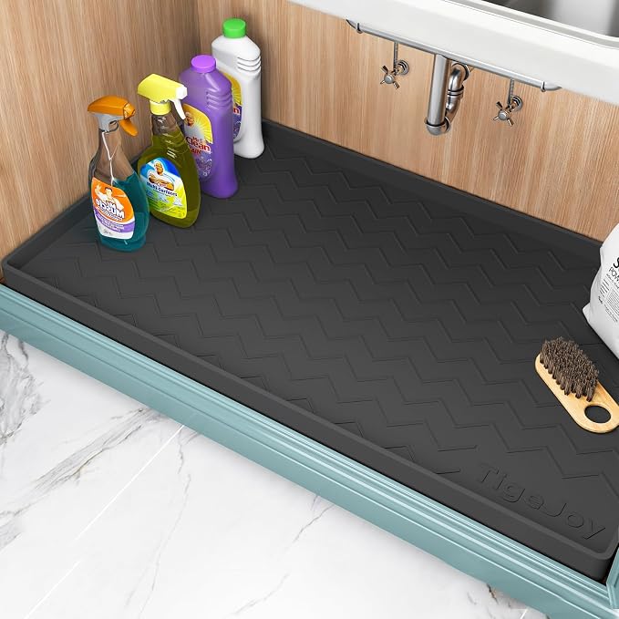 TigeJoy Under Sink Mats for Kitchen Waterproof 22" x 22", Cabinet Liner | Leak-Proof Silicone Mat Sink Protector, Kitchen Essentials Organizer and Storage,Boot or Shoe Tray, Pet Feeding Mat