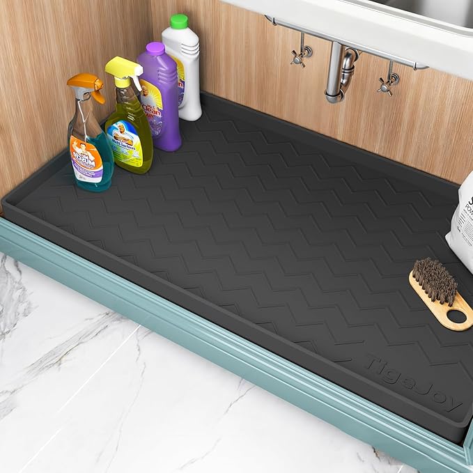 TigeJoy Under Sink Mats for Kitchen Waterproof 34" x 19", Cabinet Liner | Leak-Proof Silicone Mat Sink Protector, Kitchen Essentials Organizer and Storage,Boot or Shoe Tray, Pet Feeding Mat