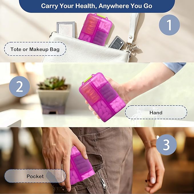 Extra Large Pill Organizer with 161 Medicine Labels, Travel Pill Case | Pink Extra large case with 10 compartments for 7-day pill planning, vitamins, supplements, and travel