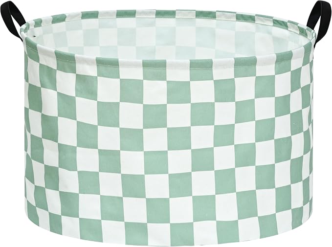 MAIZMZ Sage Checkered Storage Basket Extra Large 80L Kids Hamper Baby Laundry Basket Waterproof Toys Car Organizer Collapsible Canvas for Home/Dorm/Pet/Office/Closet/Shelf/Gift Baskets